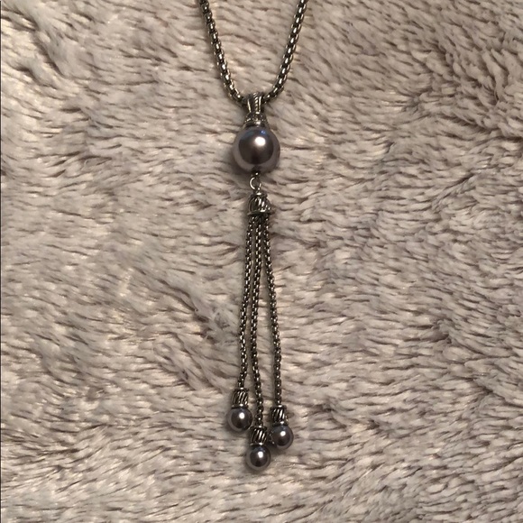 Silver with Gray Pearls Y Necklace & Earrings - Picture 3 of 3